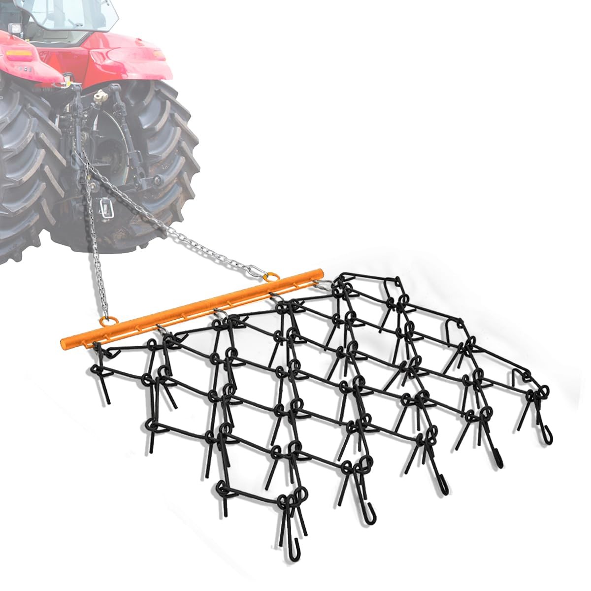 ATV UTV Tractor Drag Harrow 4×4 FT, 3/8″ & 1/2″ Teeth,Tow-Behind Grading ,Soil