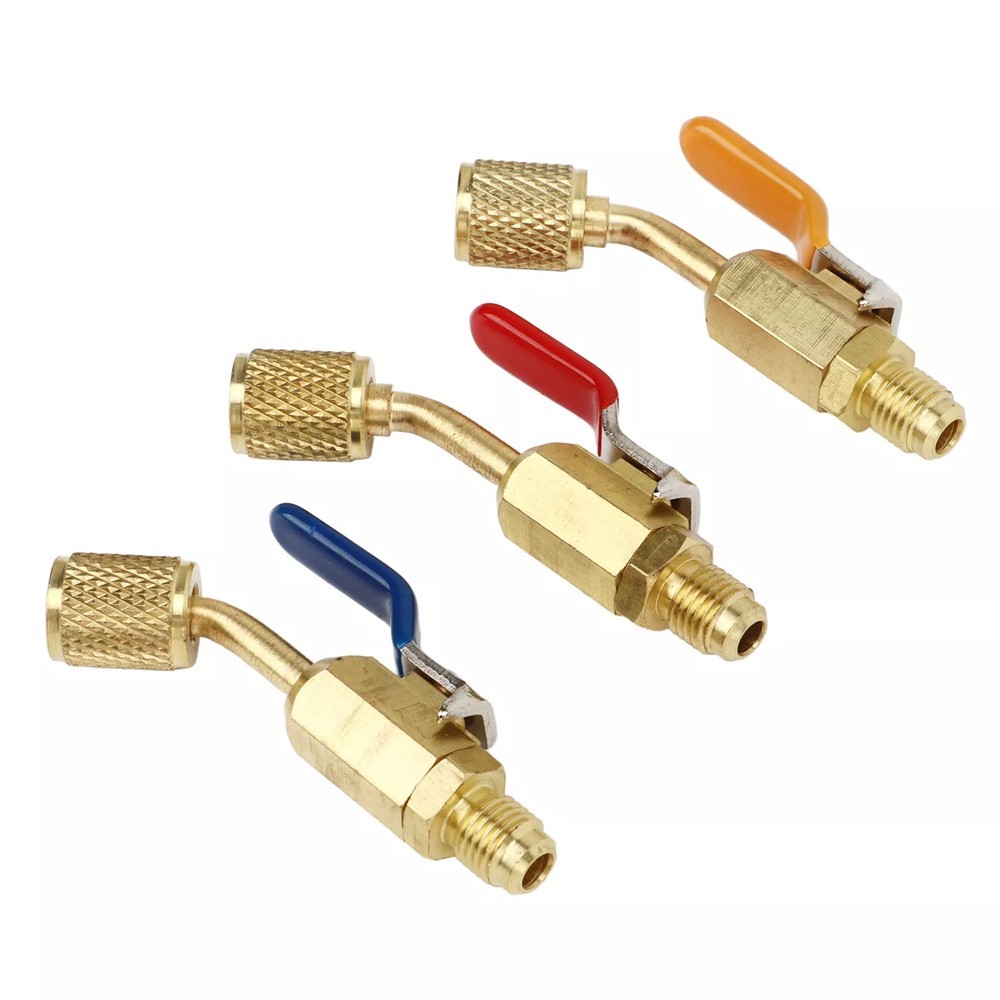 1/4″ SAE Angled Small Ball Valve 3PCS AC Refrigerant Charging Hoses