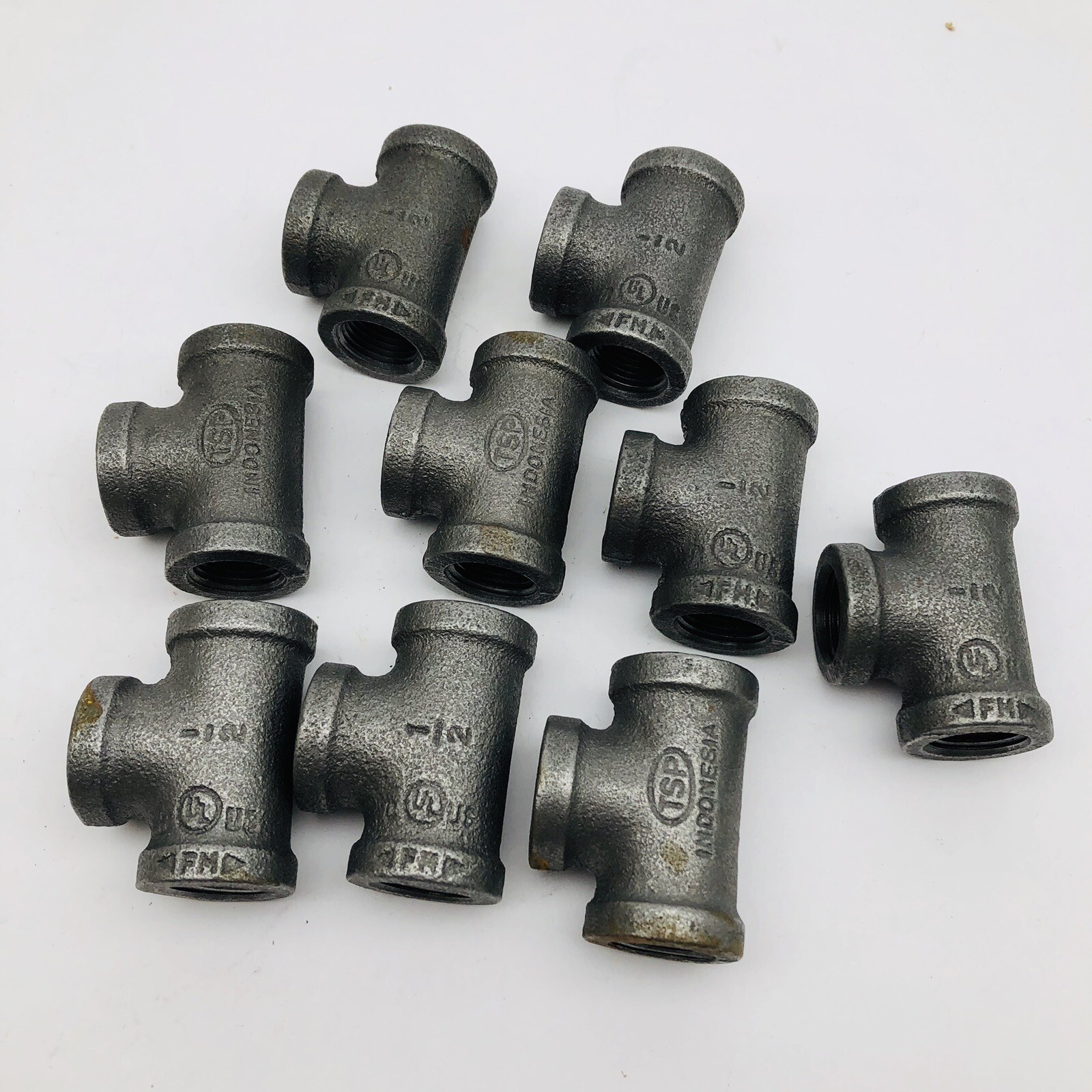 LOT OF 9-INDONESIA TSP 1/2″ REDUCING TEES MALLEABLE CAST IRON PIPE FITTING