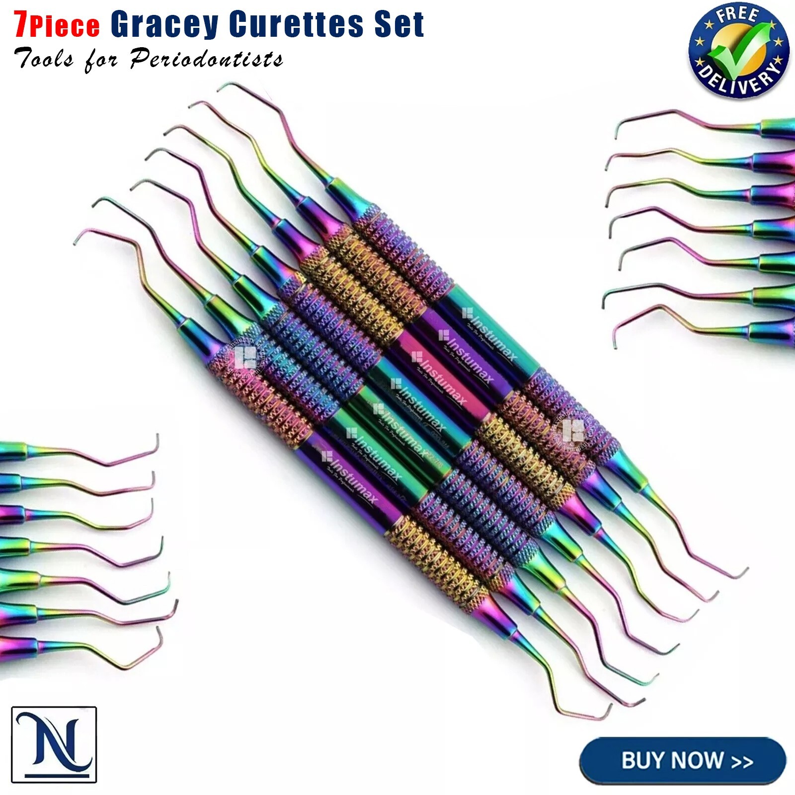 7 Pcs Dental Gracey Curettes Multi Color Periodontal Subgingival Scaling Scalers