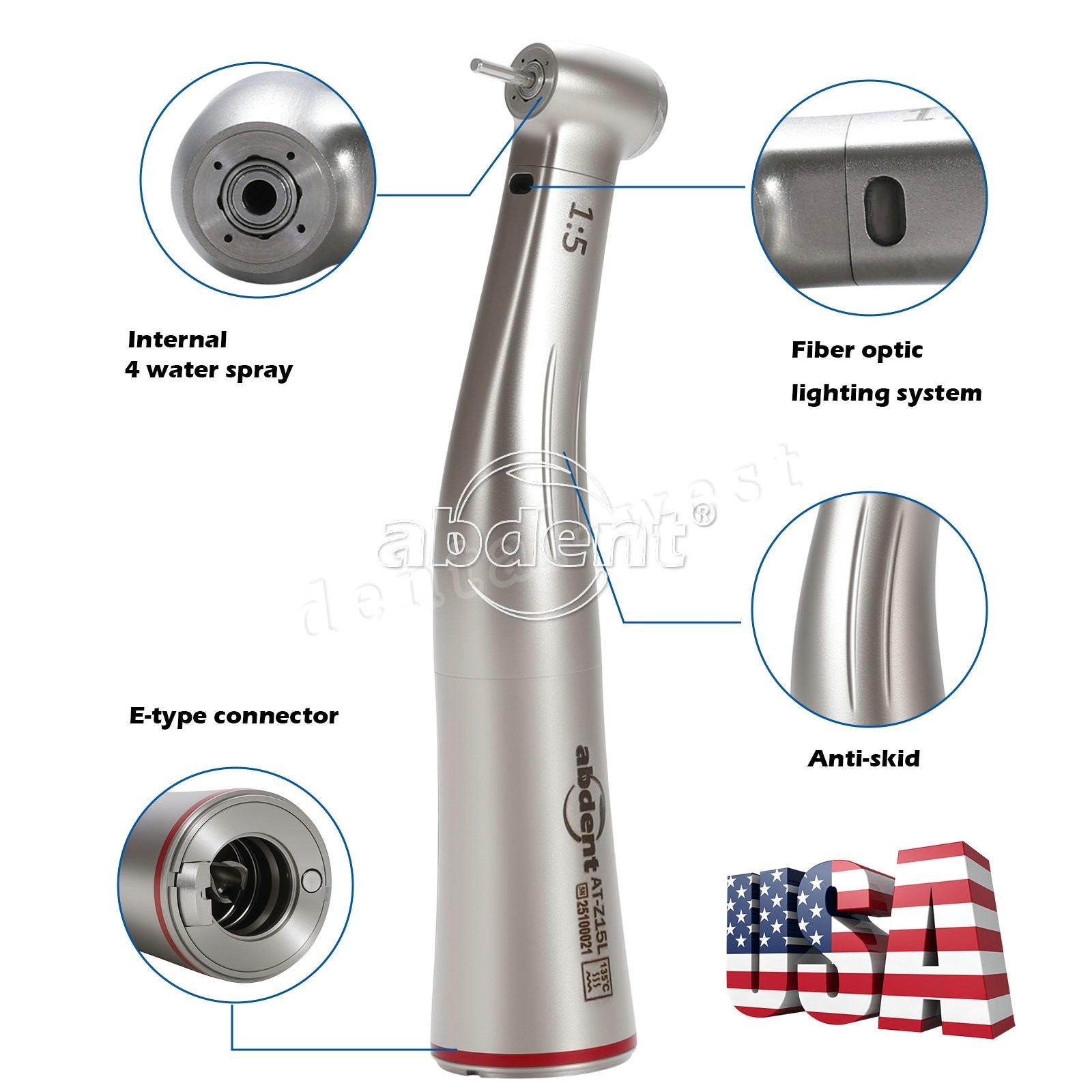 Dental 1:5 LED Fiber Optic Increasing Contra Angle NSK Style CE FDA