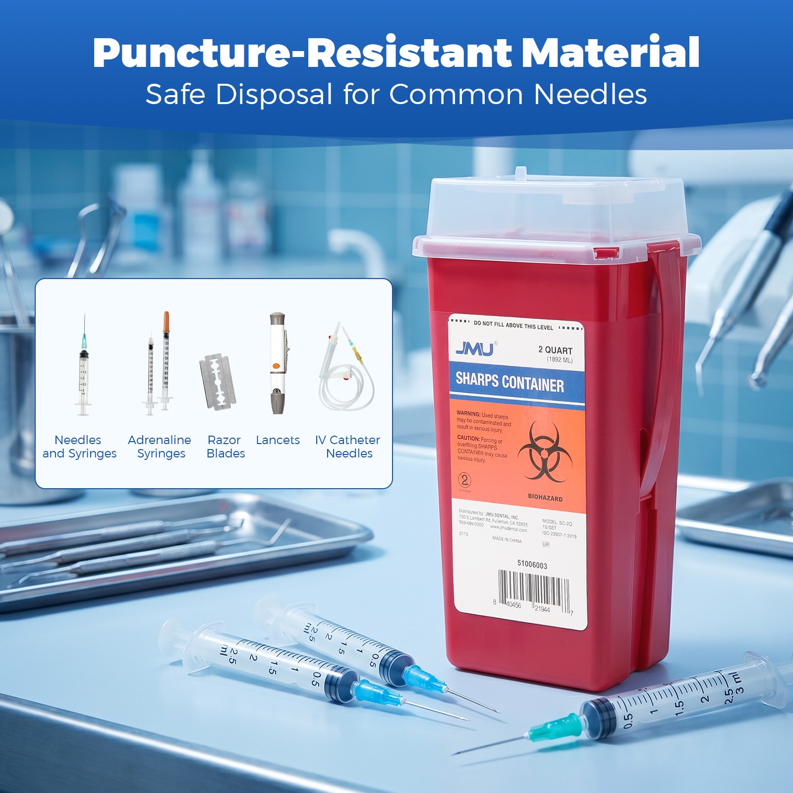 JMU Healthcare Red Base SharpStar Sharps Container 2 Quart Rotor Opening Lid