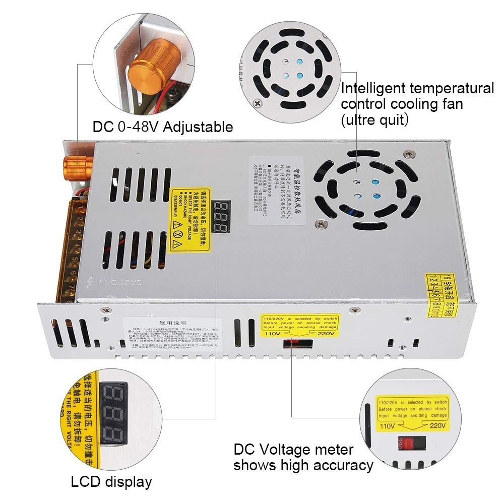 Adjustable DC Power Voltage Converter AC 110V-220V to 0-48V 10A Metallic
