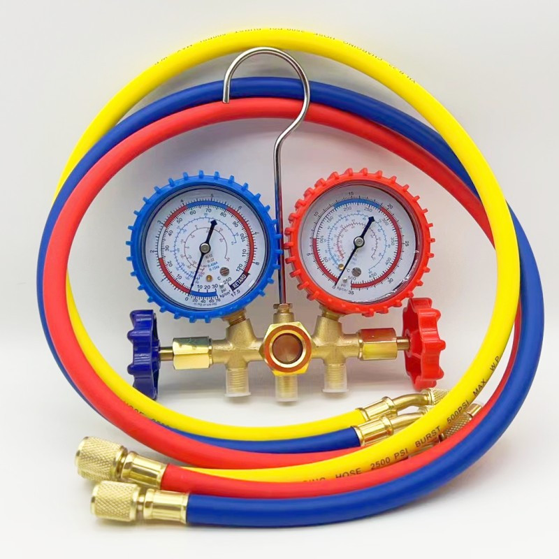 HVAC AC 3-Way Manifold Gauge 3ft 3 Hoses Set R134a R12 R22 R502