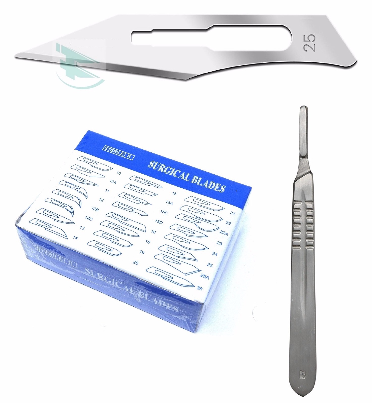 (Lot of 50) Scalpel Blades #25 with #4 Metal Handle Suitable for Dermaplaning