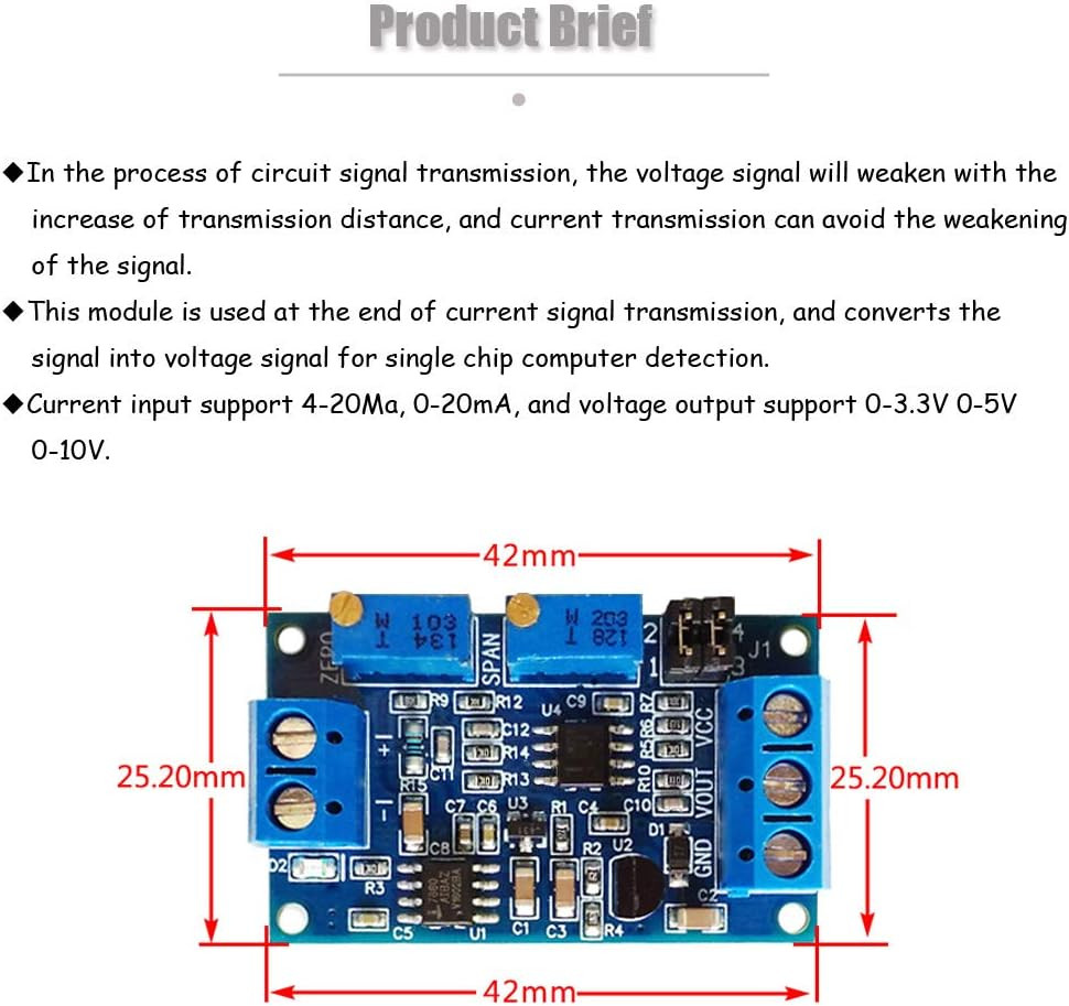 2Pcs Current to Voltage Converter Module 0/4-20Ma to 0-3.3V 0-5V 0-10V Voltage T