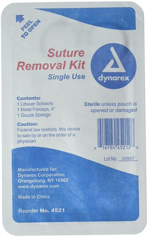 Dynarex Suture Removal Kit Littauer Scissors Gauze Sponge 4″ Metal Forcep Tray 1