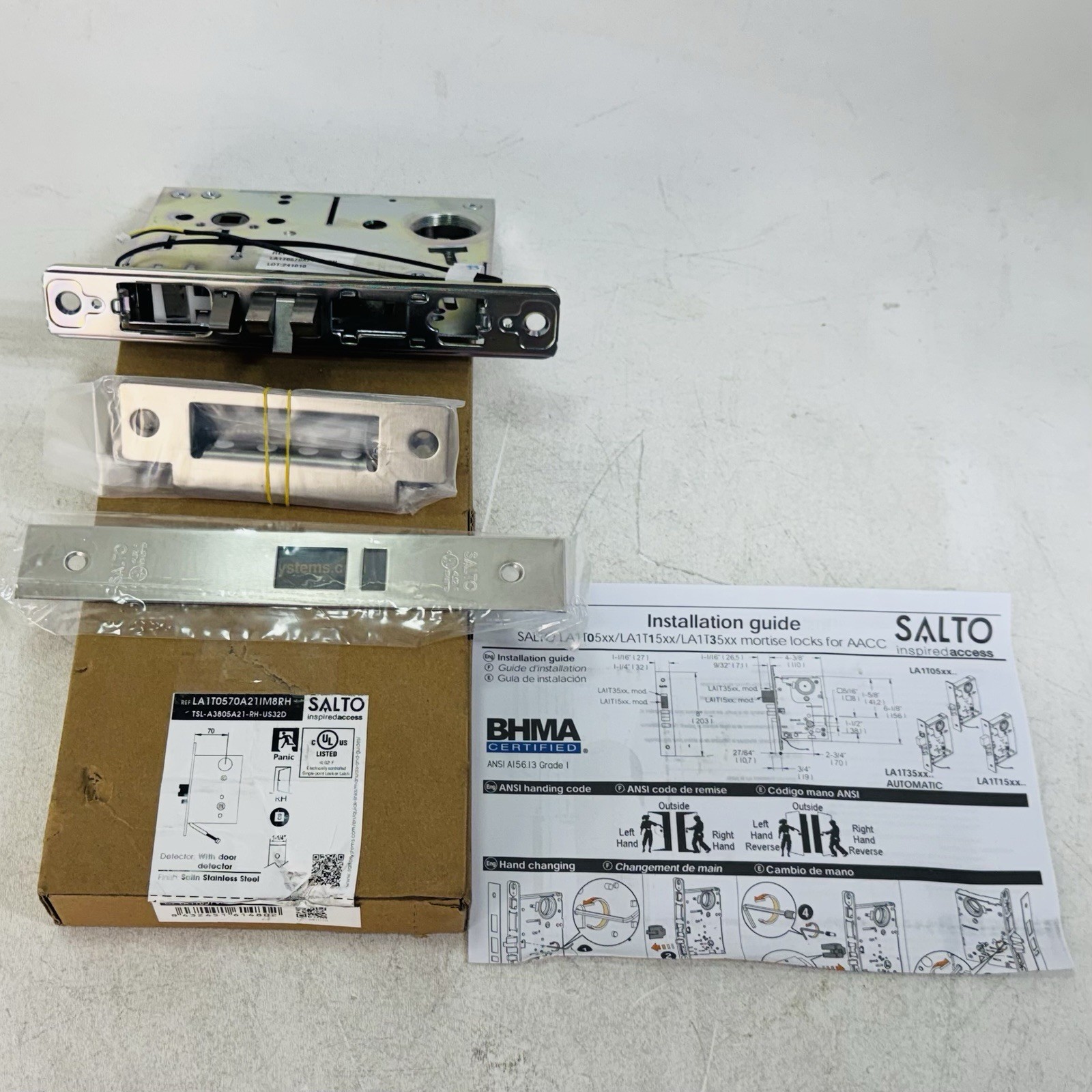 Salto LA1T0570A21IM8RH Mortise W/ Door Detector Right Hand Satin Stainless Steel