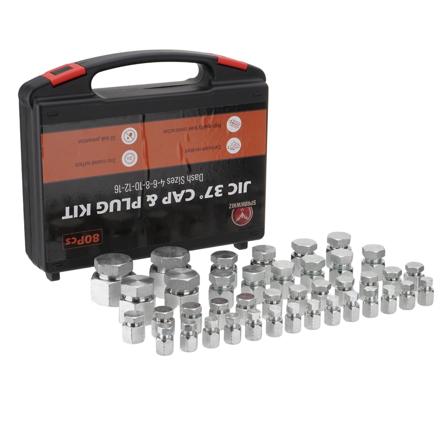 80pcs JIC 37° Flare Cap&Plug Hydraulic Hose Tube and Pipe Fitting kit Heavy Duty