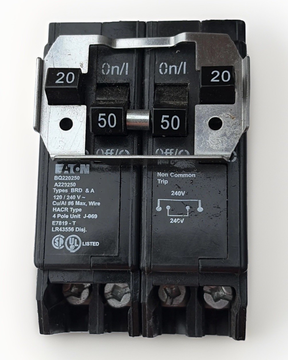 Eaton (Bryant) BQ220-250 BD220250 4-Pole (2P 50A & 2P 20A) BARD Quad Breaker
