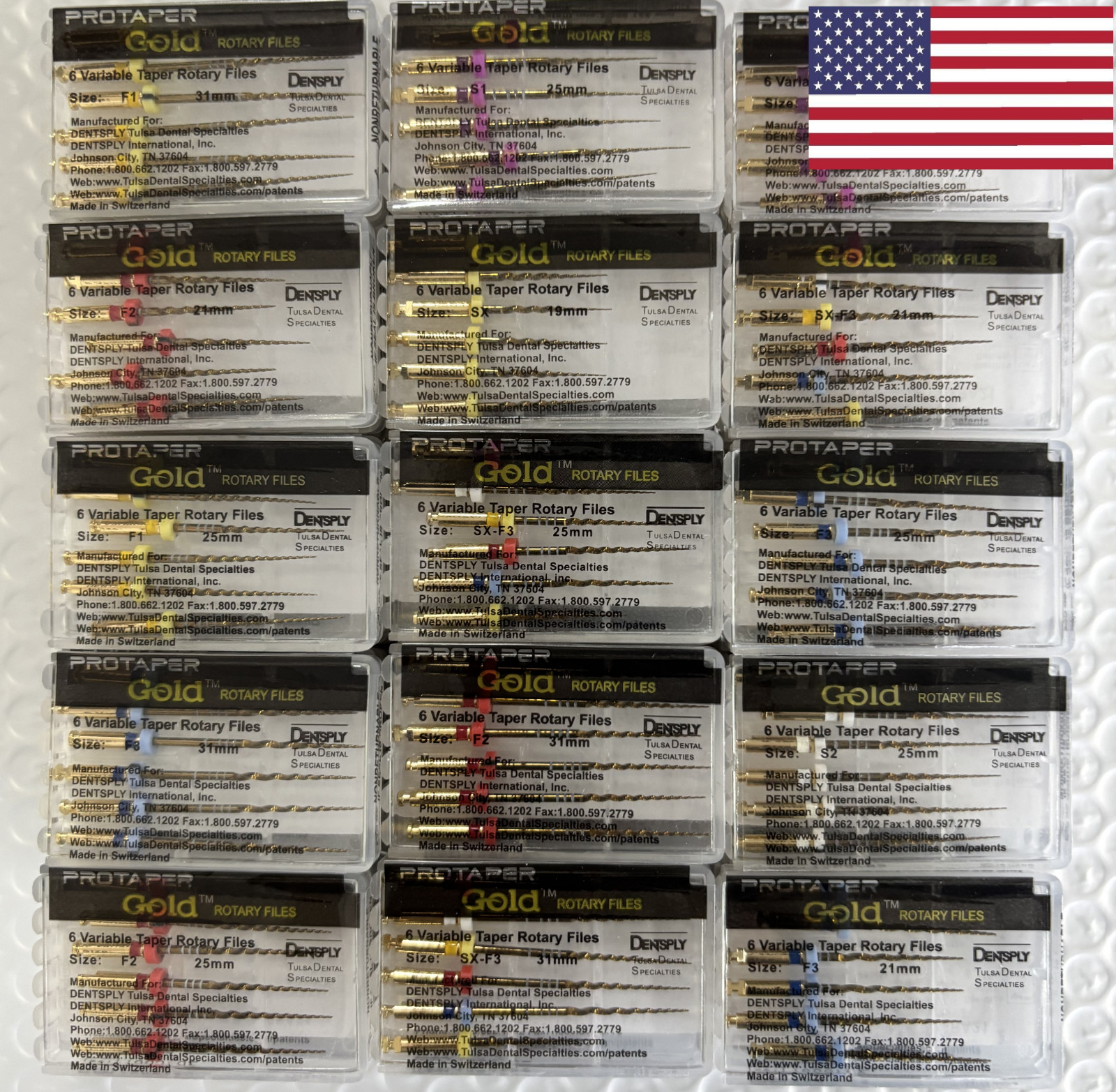 Dentsply Protaper Gold Rotary Files Tulsa Assorted Endodontics 21mm/25mm/31mm