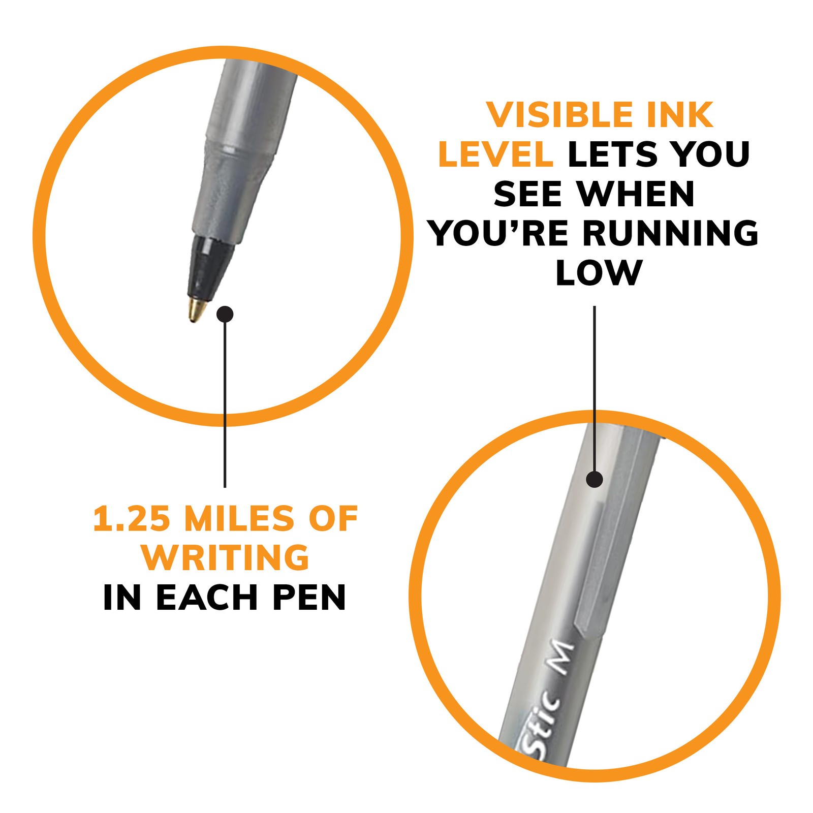 BIC Round Stic Xtra Life Black Ballpoint Pens, Medium Point (1.0mm), 500-Count