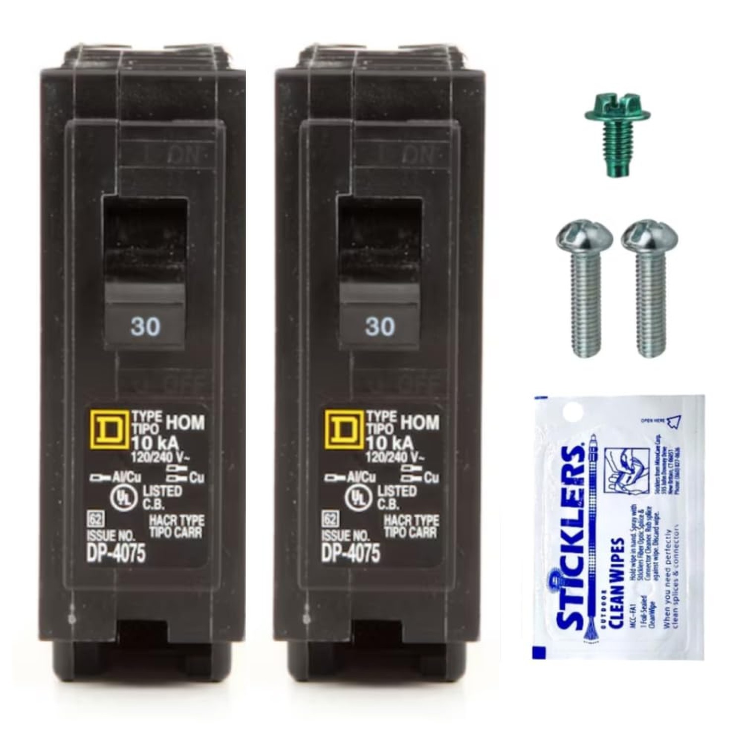 Genuine Square D HOM130 Circuit Breaker Kit Bundle (2 Pack), 30 Amp (30A) Sin…