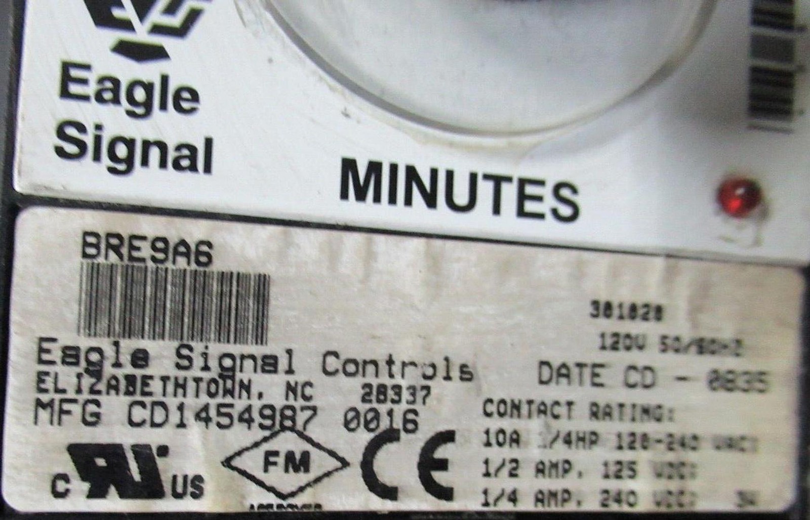 EAGLE SIGNAL TIME DELAY RELAY BRE9A6 0-30 MINUTES 120 VAC 10 AMP 1/4 HP