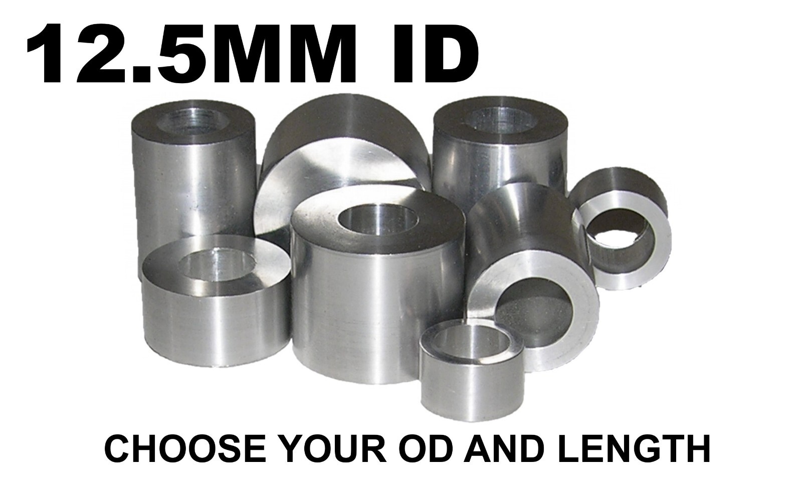 ALUMINUM 12.5MM ID X 25MM, 24MM, 23MM, 22MM OR 21MM OD BUSHING SPACER