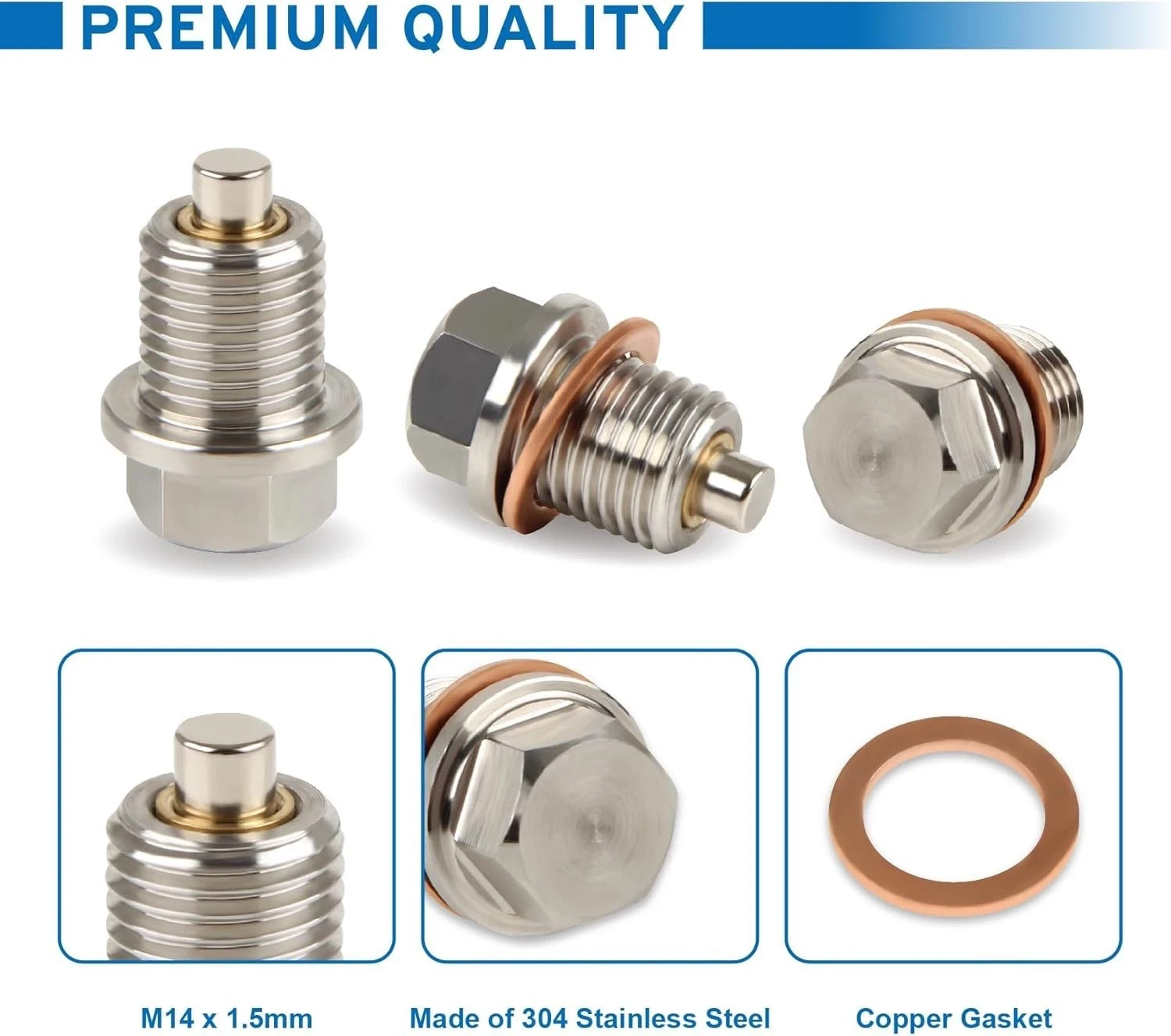 M14 x 1.5 Stainless Steel Magnetic Oil Drain Plug with Neodymium Magnet Fits for