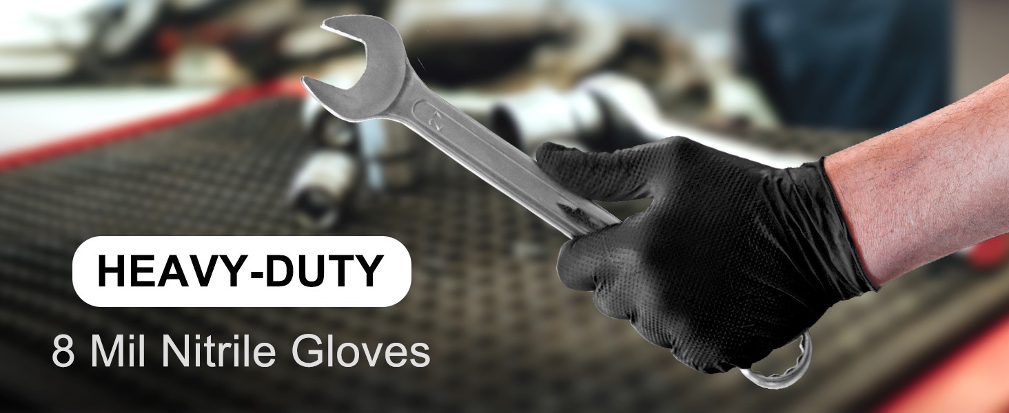 Black 8 Mil Nitrile Gloves X Large 50 Pack – Heavy Duty Mechanic Gloves, with
