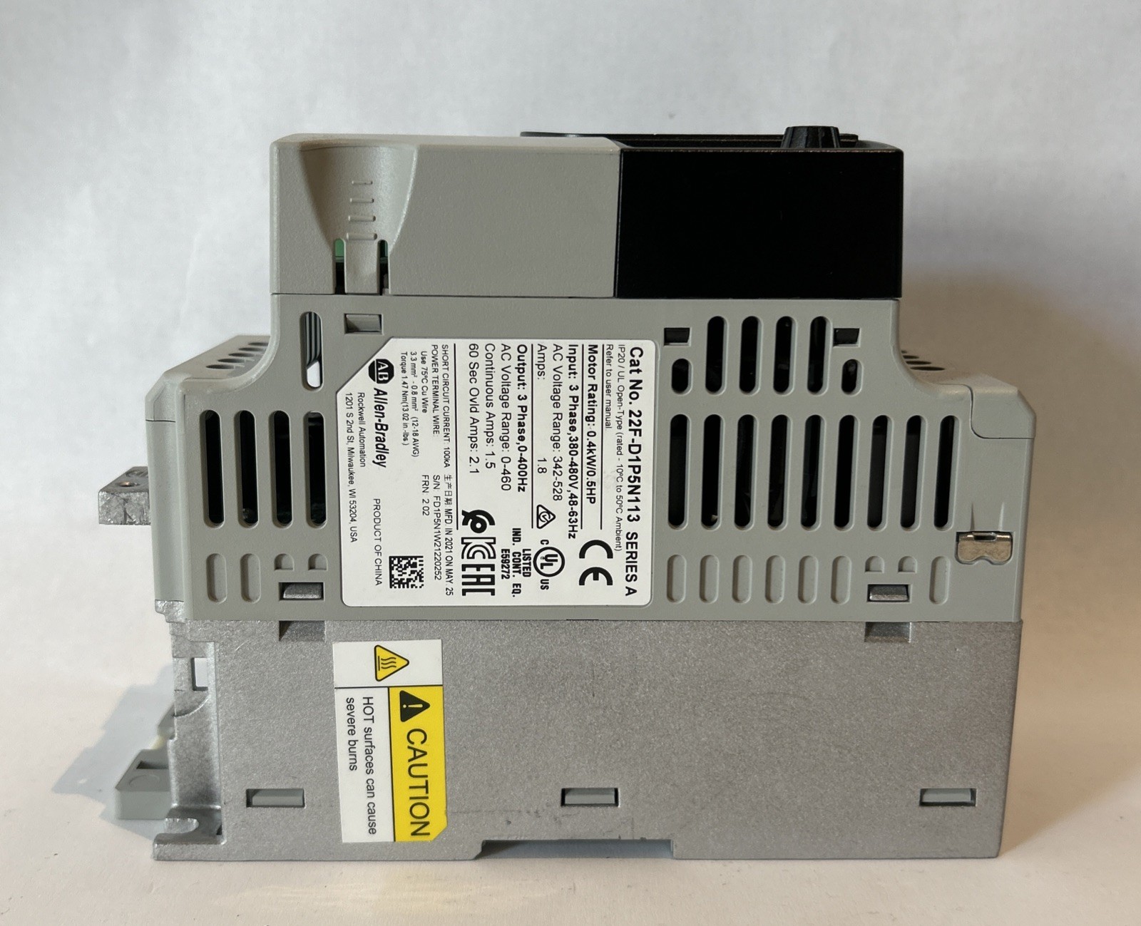 Allen-Bradley 22F-D1P5N113 PowerFlex 4M AC Drive, 460VAC, 1.5A, 0.5HP