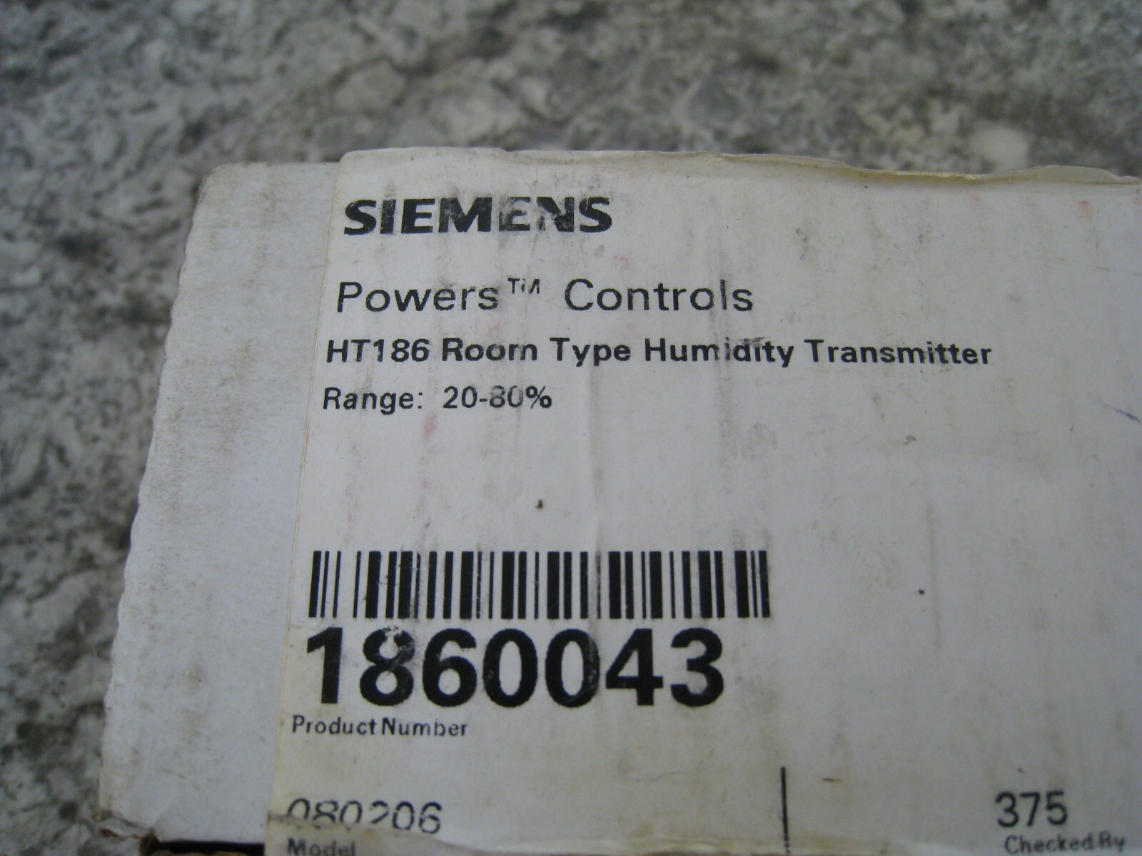 New Siemens Powers Controls 186-0043 HT186 20-80% RH Room Humidity Transmitter