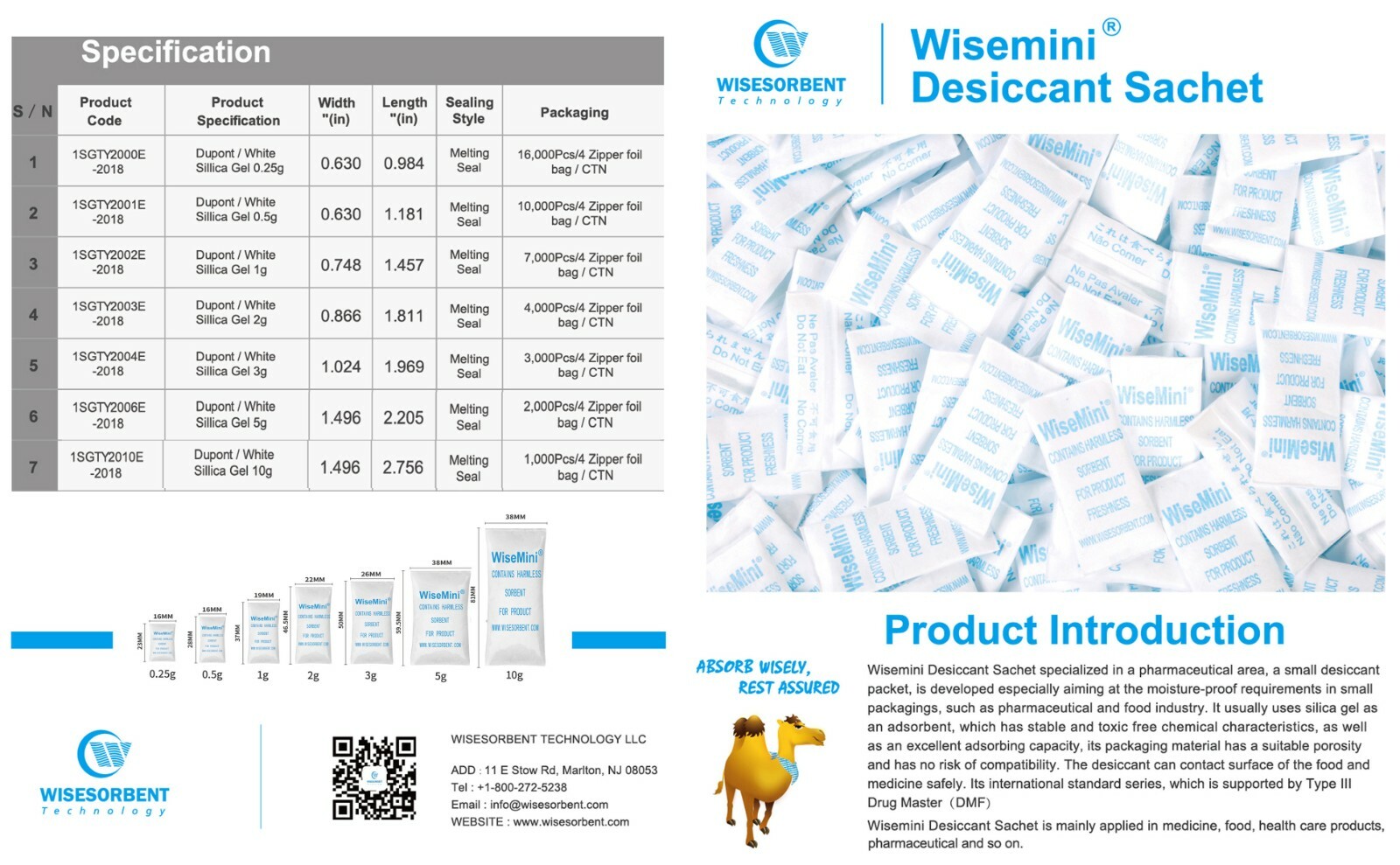 1 Gram 200 Pack Silica Gel Packets Tyvek Dessicant Packets Food Grade