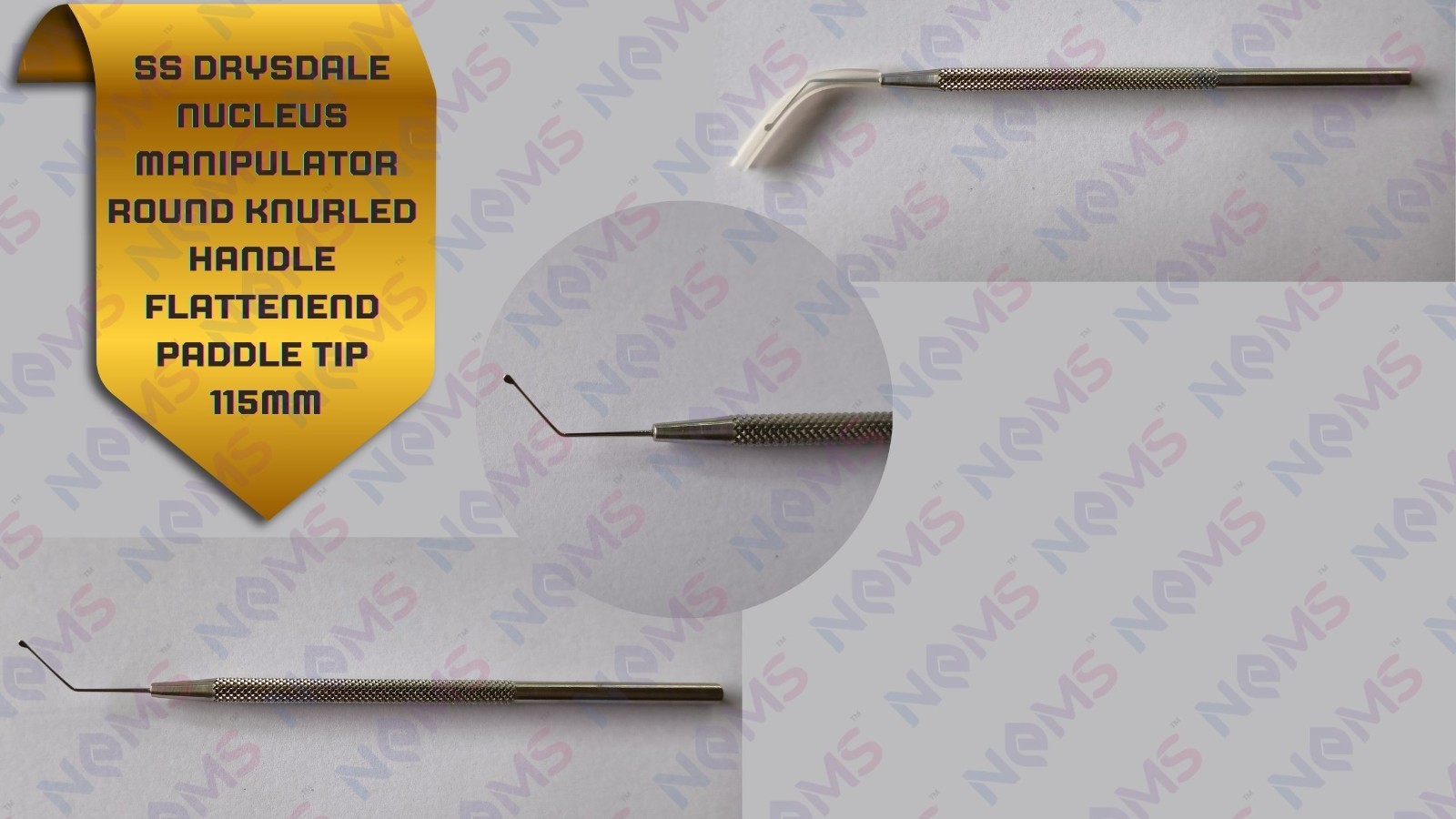 2 Pcs Drysdale Nucleus Manipulator 115mm Flattened Paddle Tip Round Knurl Handle