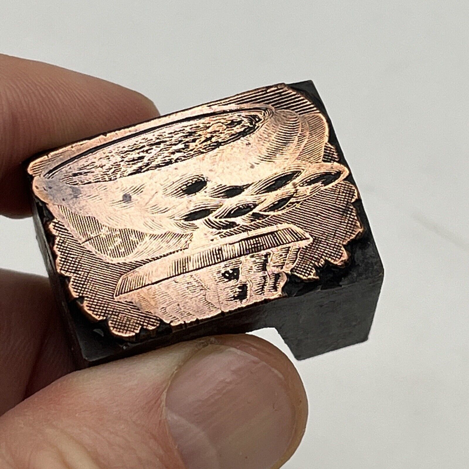 VINTAGE PRINTING LETTERPRESS PRINTERS BLOCK CUT Mystery Image Pie? BBQ Grill?
