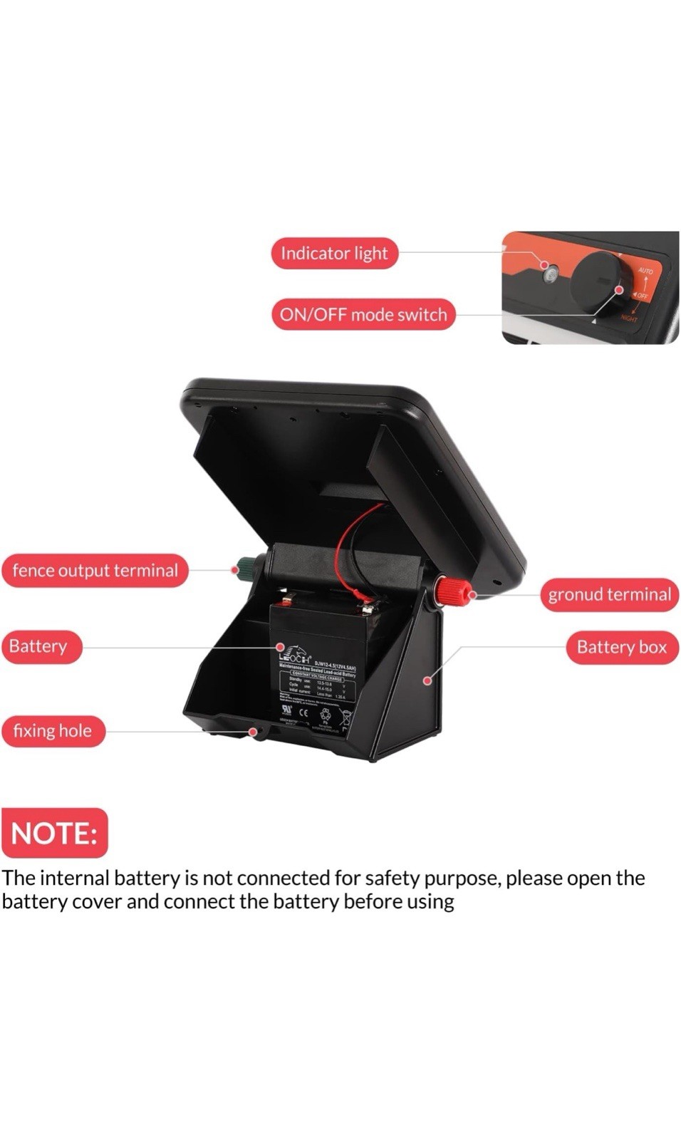 MINI250 Solar Fence Charger, 0.18J, Day/Night Mode, Portable Electric Energizer