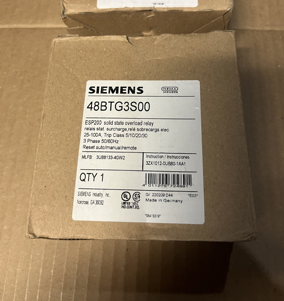 SIEMENS 48BTG3S00 ESP200 solid state overload relay – 25-100AMPS NEW IN BOX