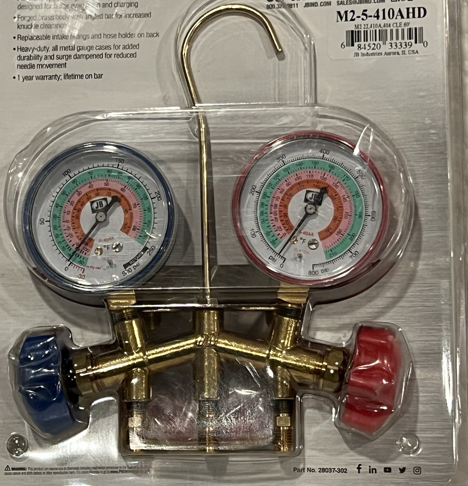 JB Industries manifold gauge, 2 Valve M2-5-410A HD NEW