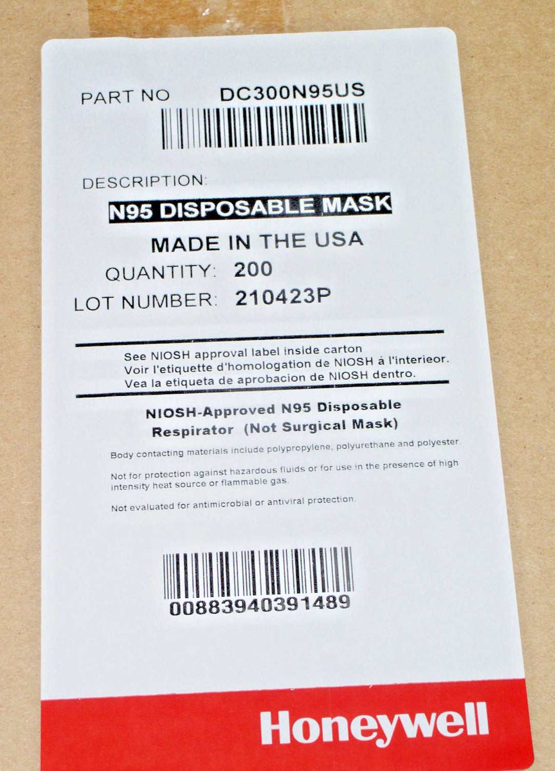 40 SEALED HONEYWELL N95 2 x 20 PACK DC300N95 RESPIRATOR MASK NIOSH APPROVED USA
