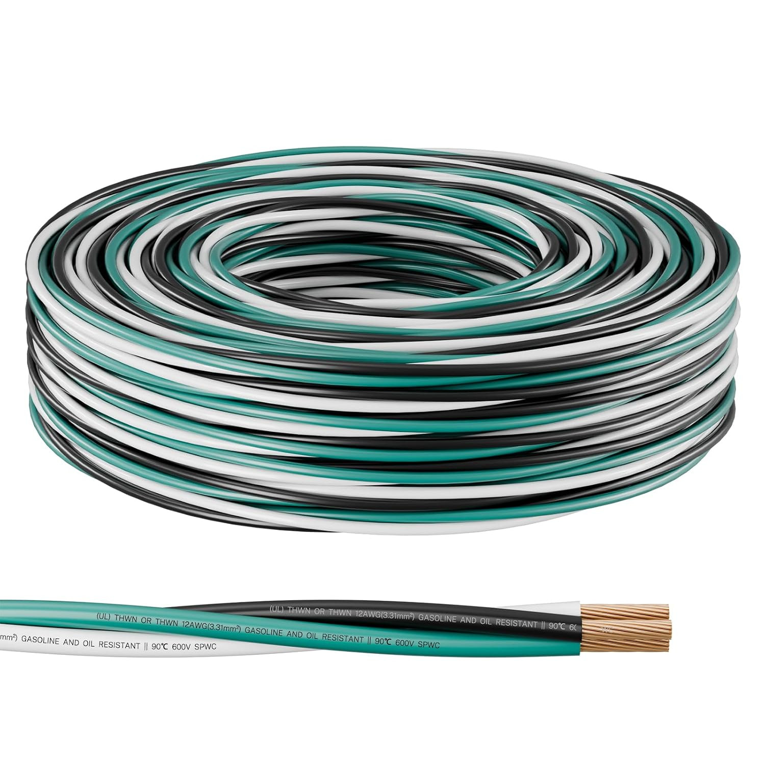 12 AWG THHN/THWN Copper Wire, 3-Color, Pre-Twisted, 25 FT | UL Listed Stranded C