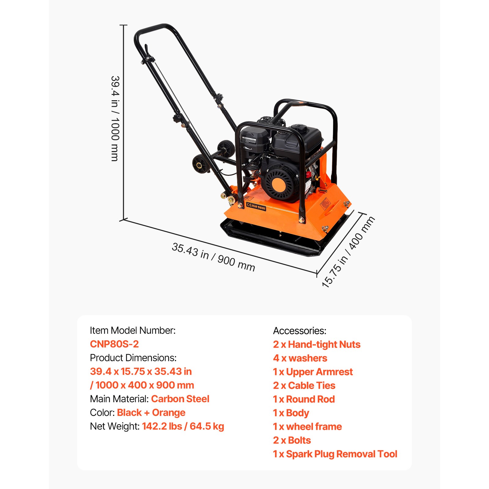 Uimoso 6.5HP Plate Compactor5700VPM 4047lbs Vibrating Ground Rammer for Pavement