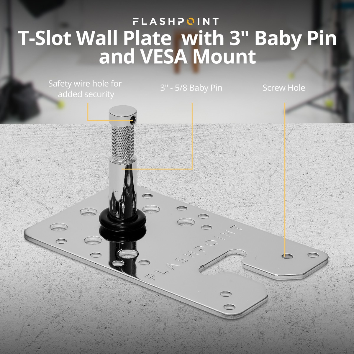 Flashpoint T-Slot Wall Plate with 3″ Baby Pin and VESA Mount #WP-BP-3T