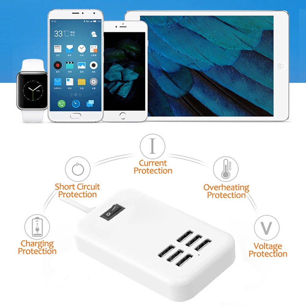 Multi 6 Port USB Hub Wall Charger Station Fast Charging Desktop AC Power Adapter