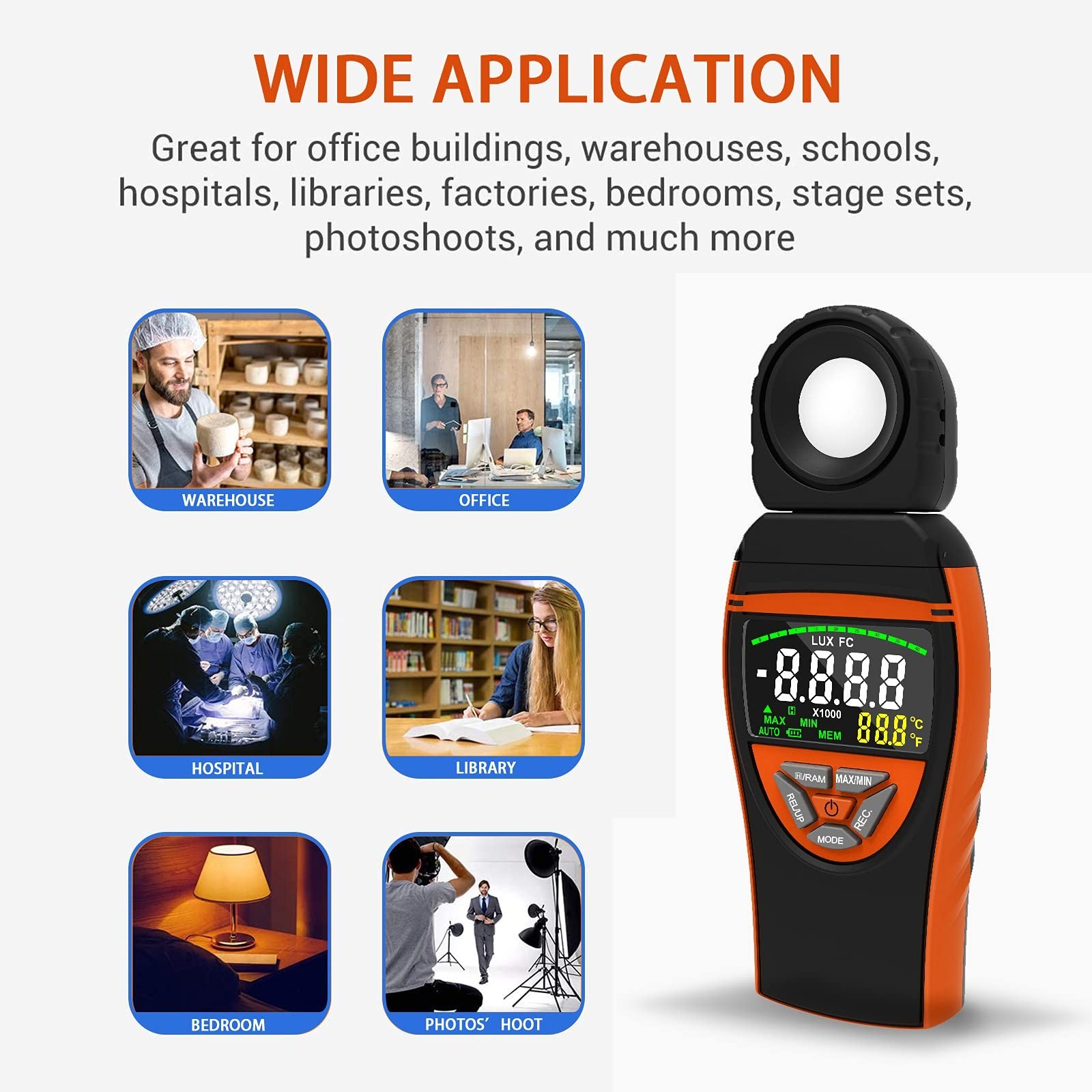 HOLDPEAK Light Meter, Digital Lux Meter 0.1-400,000 Lux, 270º Rotatable Det