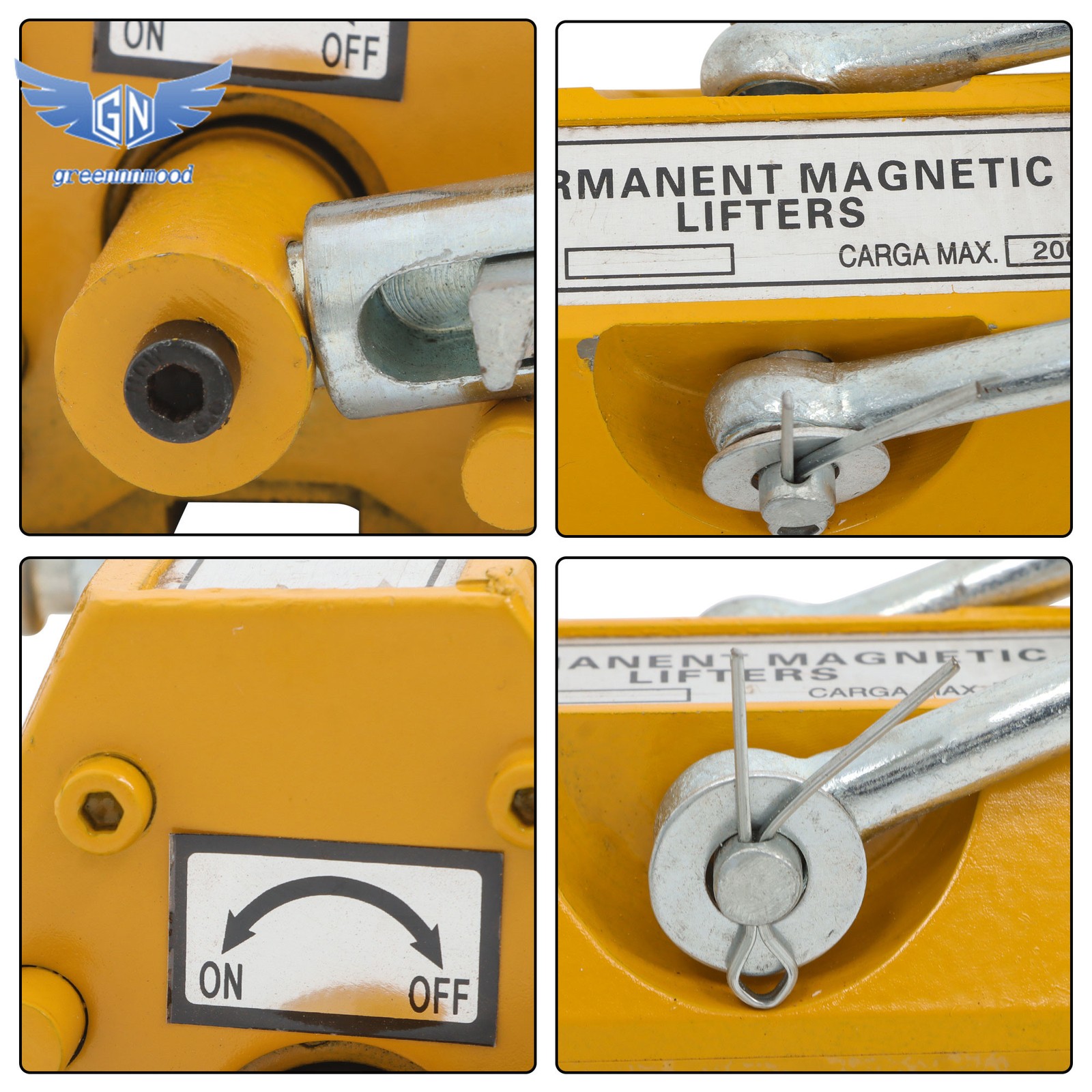 Magnetic Lifter Lifting Magnet Hoist 440lbs / 200 kg 2.5 Safety Factor Yellow