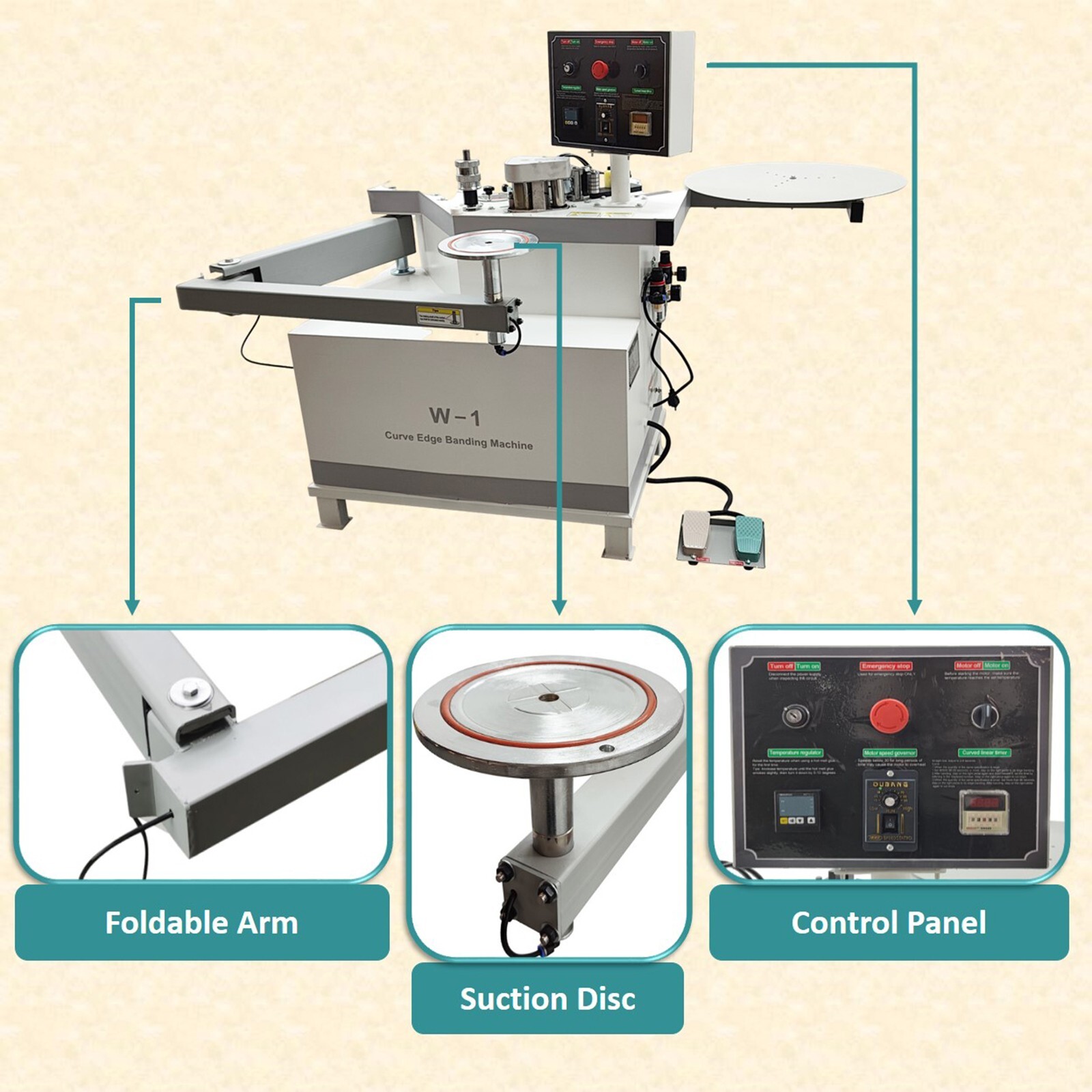 RockerArm/Foldable Arm Edge Banding Machine for Curved and Straight Edge Banding