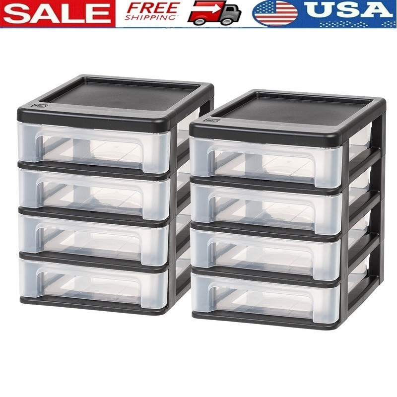 Stackable 4 Drawer Plastic Desktop Organizer Set of 2 Compact Storage Solution