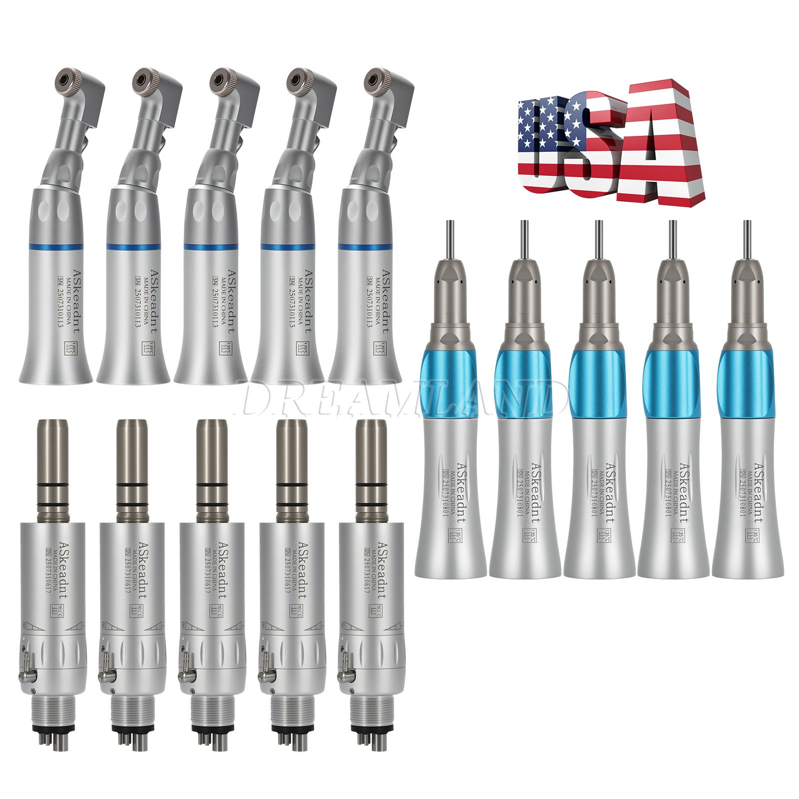1-10 Dental Low Speed Handpiece Contra Angle Straight Air Motor Micromotor 2/4H