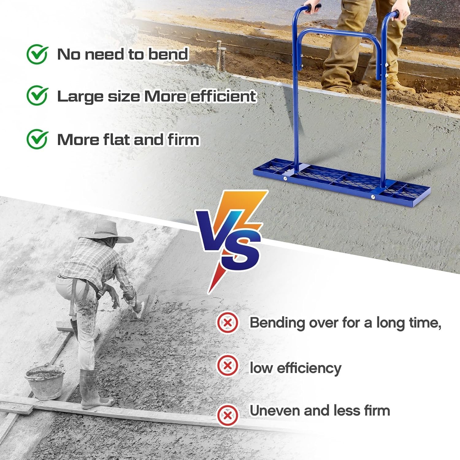 36″ Concrete Tamper with 33.8″ Handle for Effortless Compaction