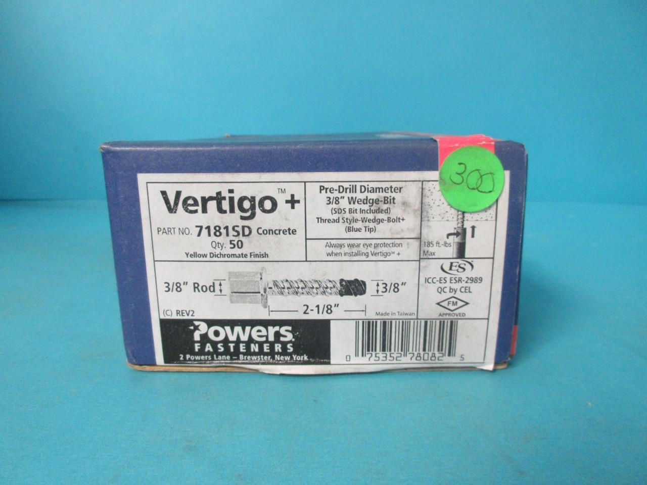 BOX OF 50 POWER FASTENERS 7181SD VERTIGO + CONCRETE ROD HANGER ANCHOR 3/8 2-1/8″