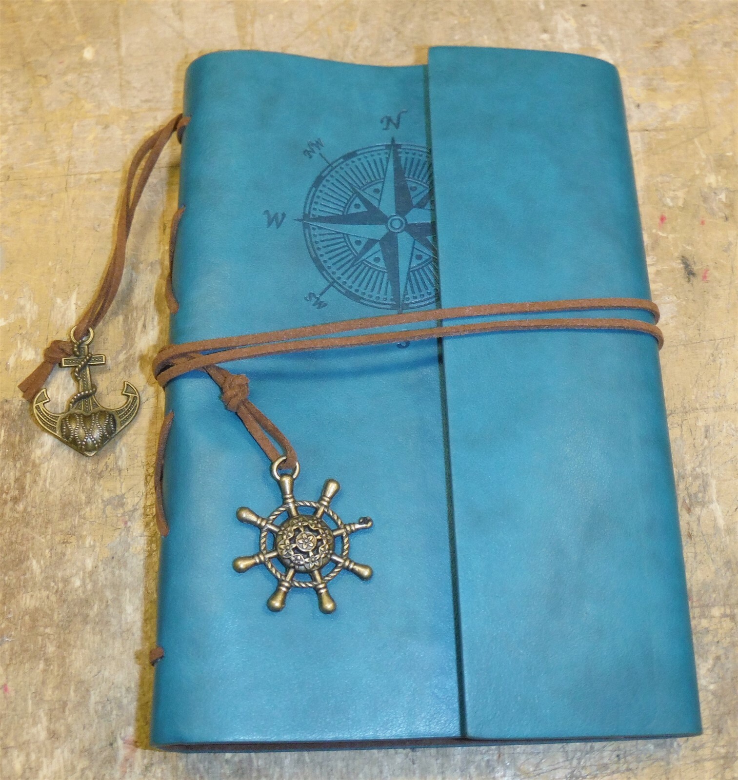 MaleDen Teal Color Leather Bound Travel Journel (Re-Fillable) NICE! FREE SHIP b2