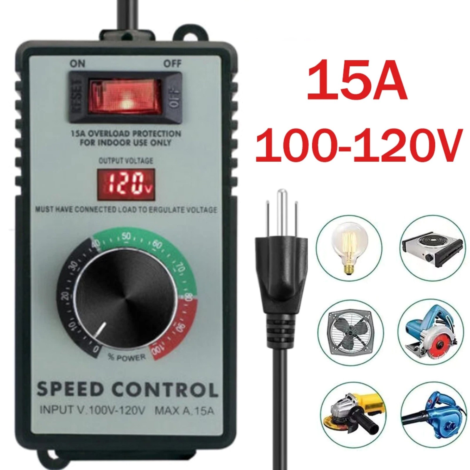 Brand New 120V AC Motor Speed Controller with Overload Protection Safety Feature