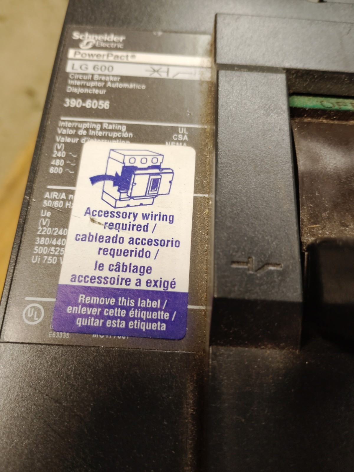Schneider Electric Powerpact LG600 circuit breaker CAT#390-6056