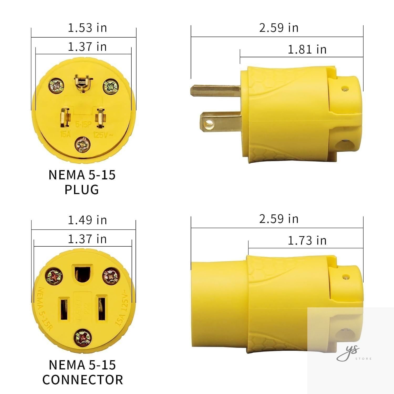 Electrical Replacement Plug & Connector Set, Extension Cord Ends Male and Female
