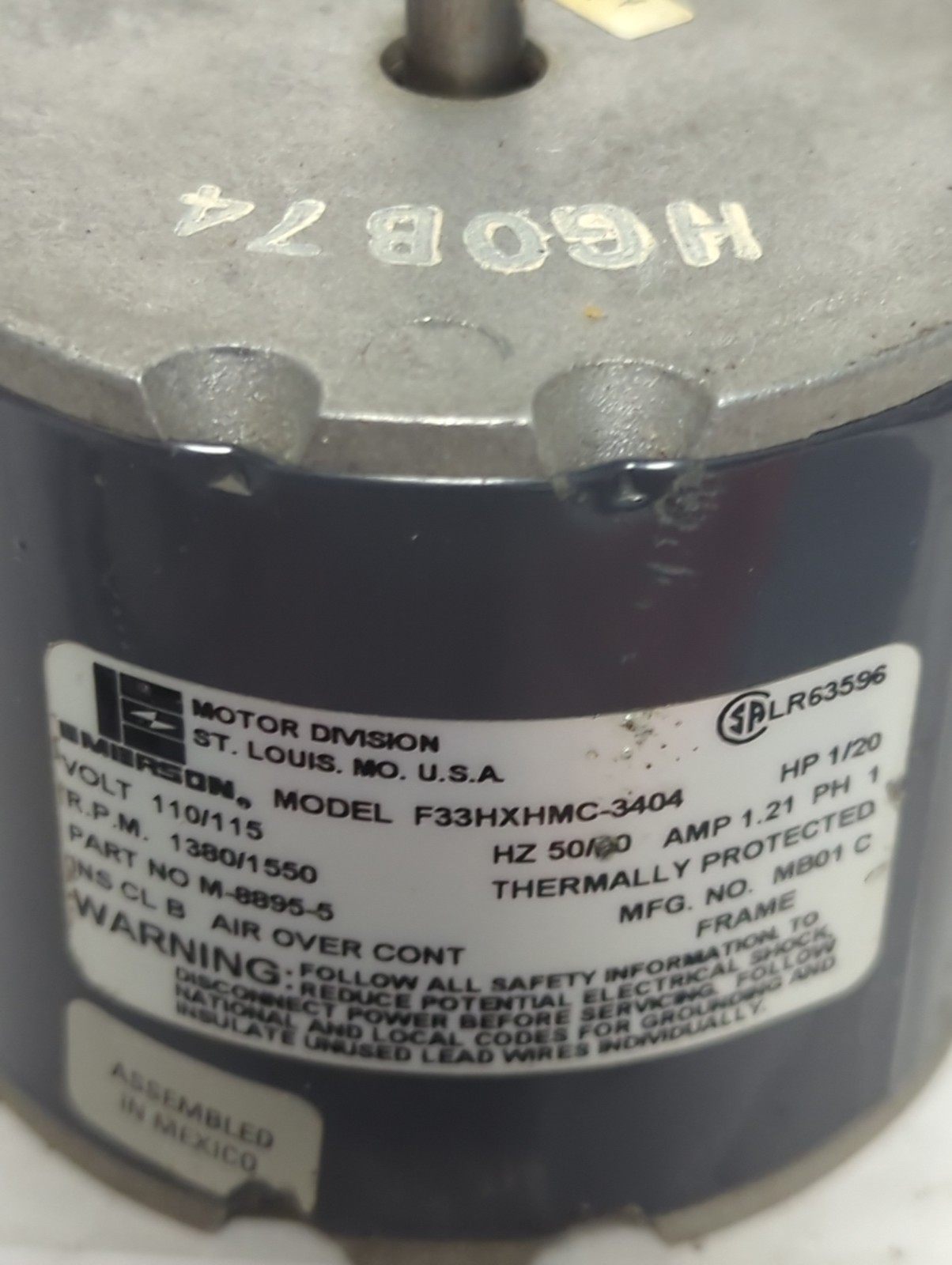 EMERSON,F33HXHMC-3404,MOTOR 110/115V 50/60HZ 1/20HP 1.21 AMP 1 PH PRE-OWNED