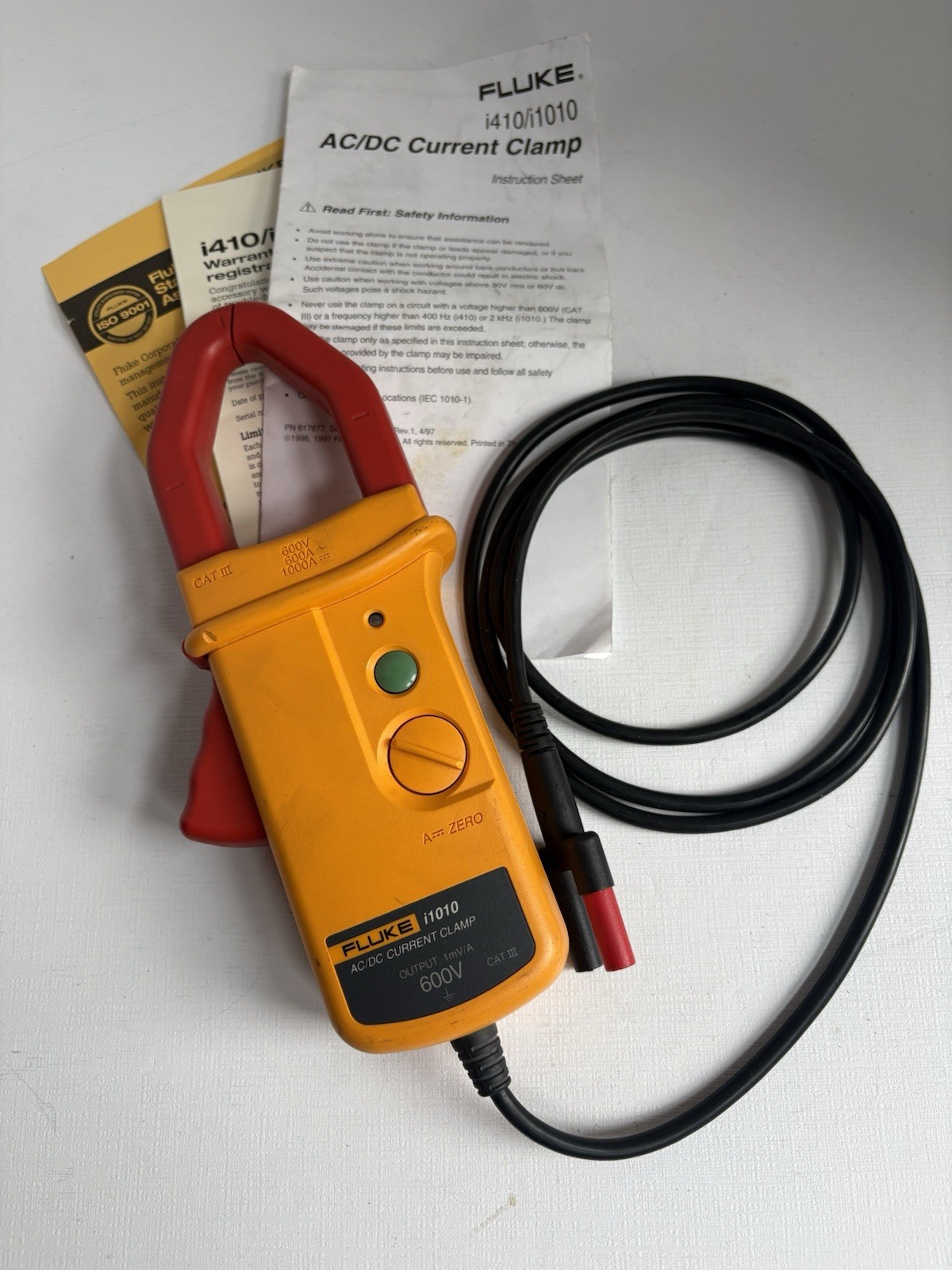 Fluke i1010 AC/DC Current Clamp Probe 600V CAT III w/ Manual Works Tested