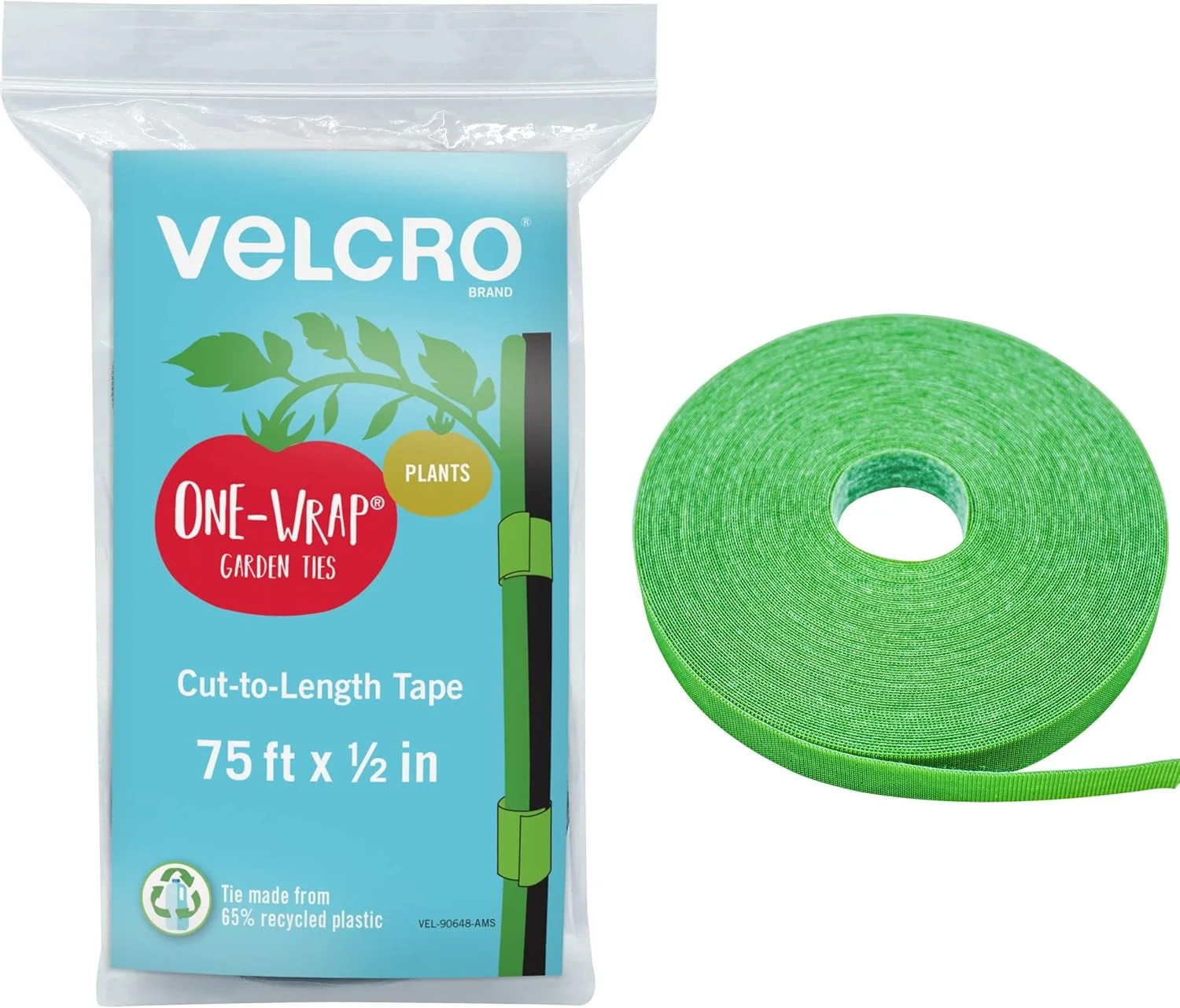 Brand Adjustable Plant Ties | 75 ft x 1/2 in Green Garden Tape | Reusable, Cut-t