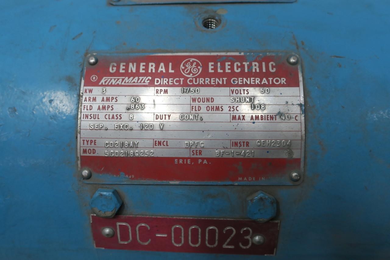 Ge 5CD218G252 Cd218ay Kinamatic Direct Current Generator 3kw 1750rpm 50v-dc