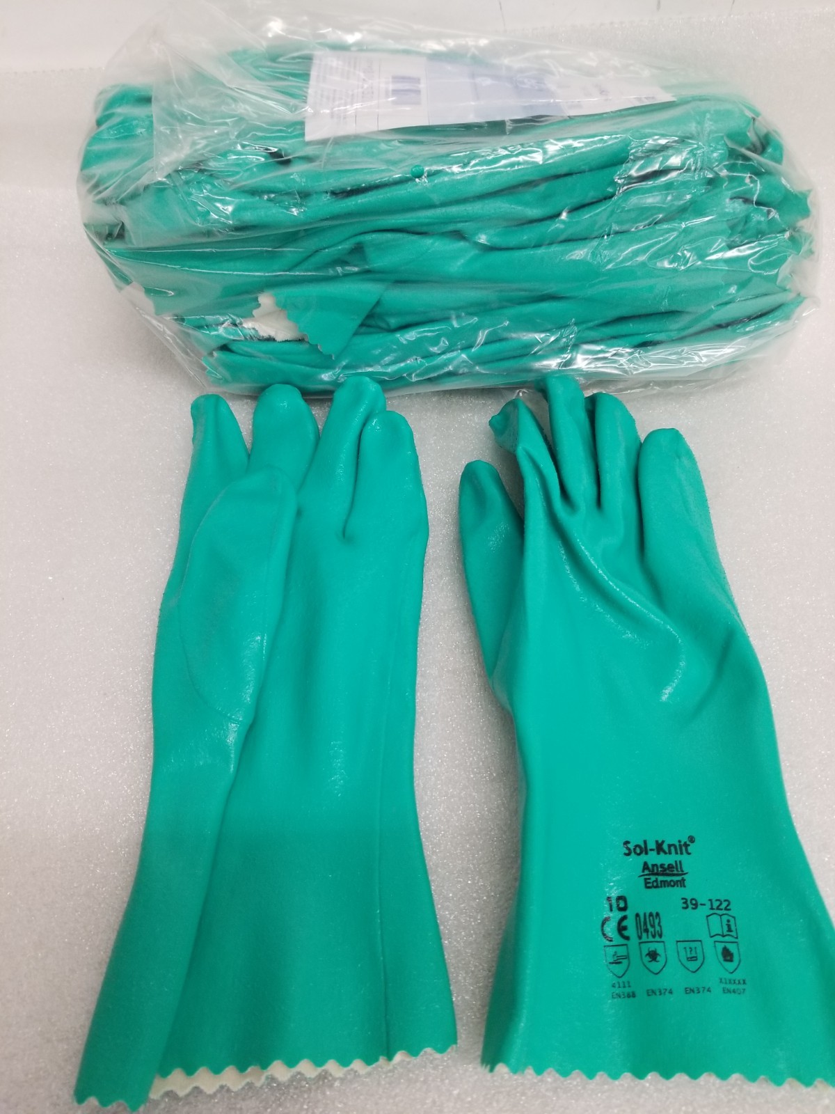 Ansell 39-122 SOL-KNIT 12″ Knit Lined Nitrile Chem Resist Gloves Size-10 12-Pack
